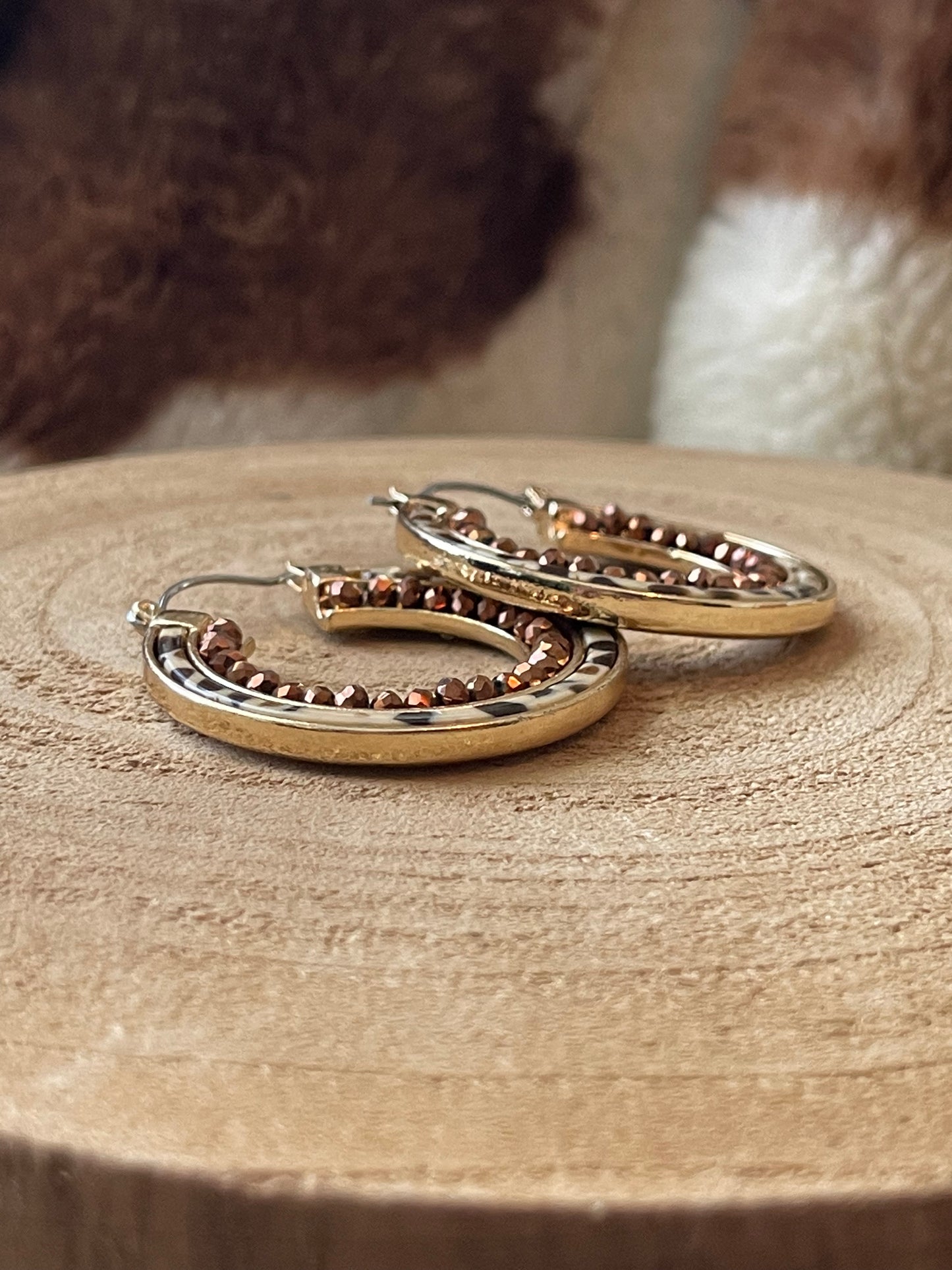 Leopard Crystal Bead Hoops