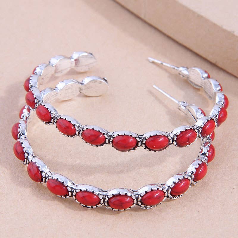 Red Turquoise C - Hoop Earrings