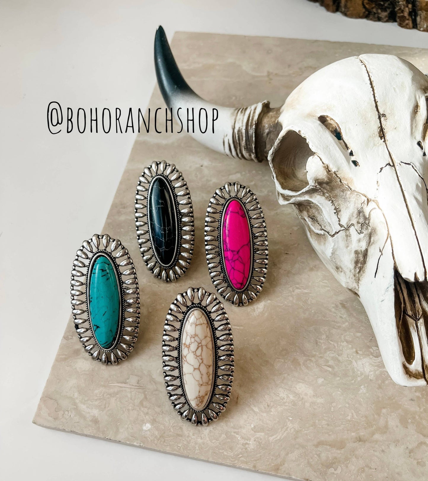 Western Oversized Oval Stone Ring: Turquoise