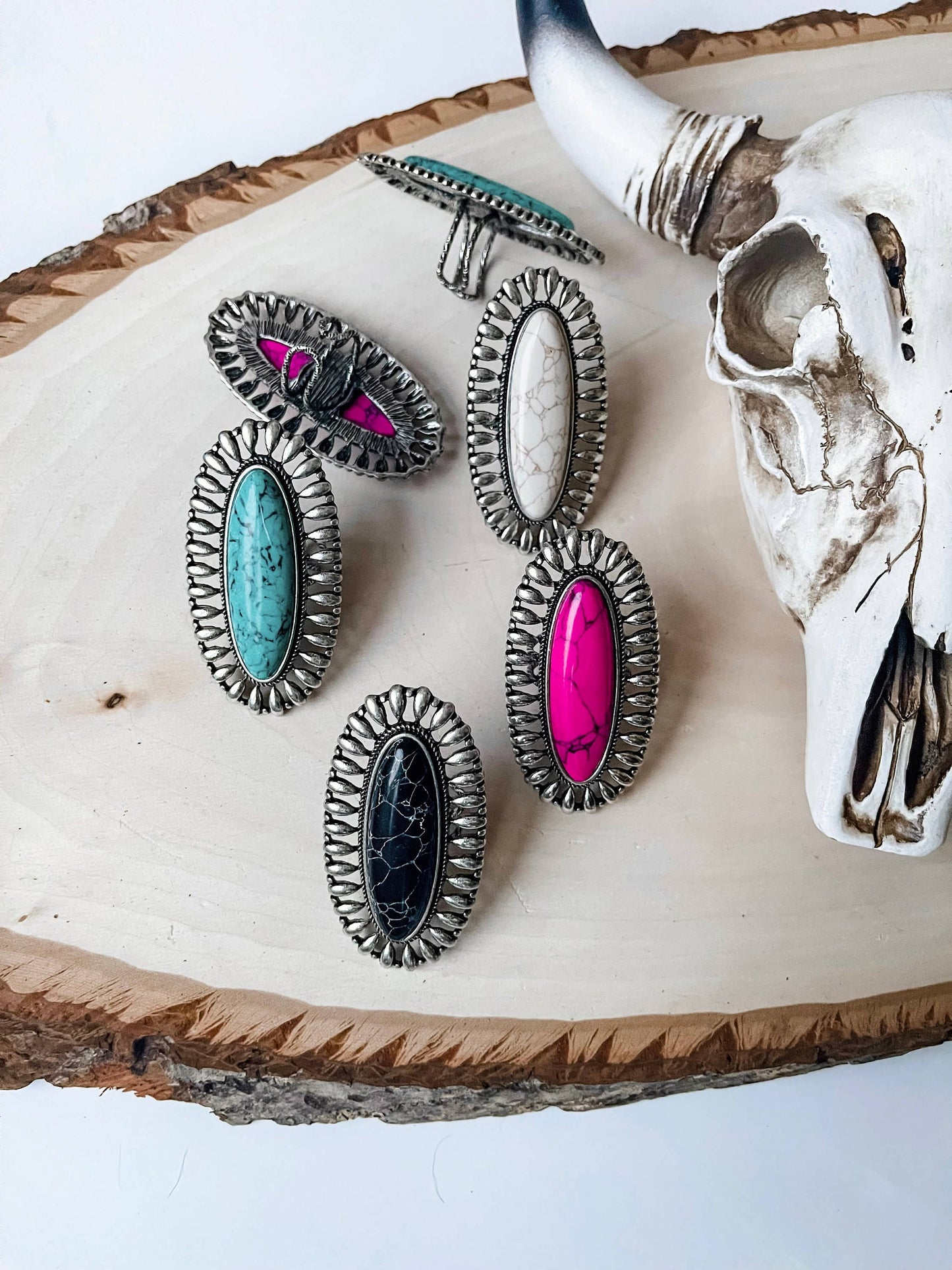 Western Oversized Oval Stone Ring: Pink