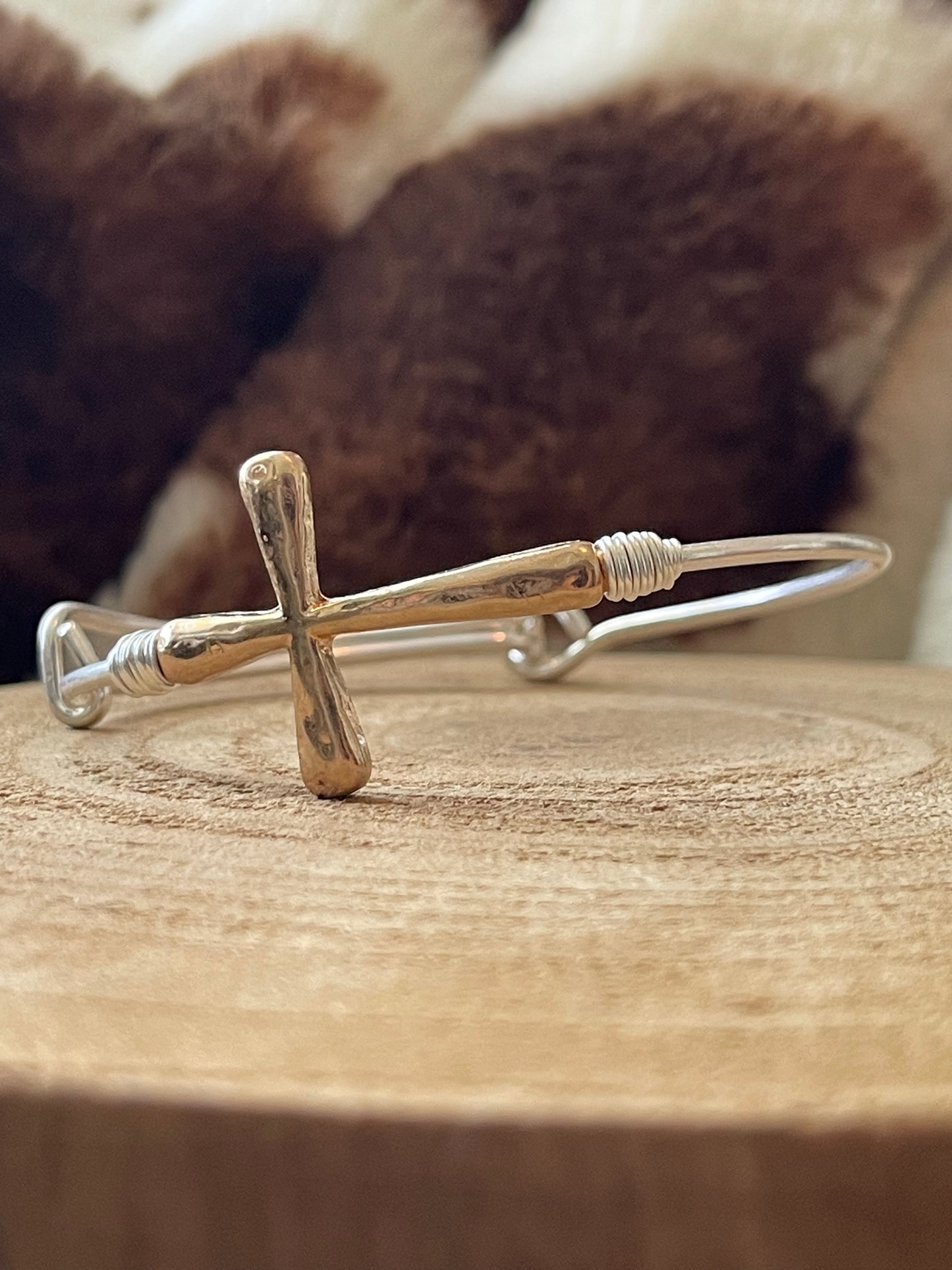 Two Tone Metal Cross Bracelet