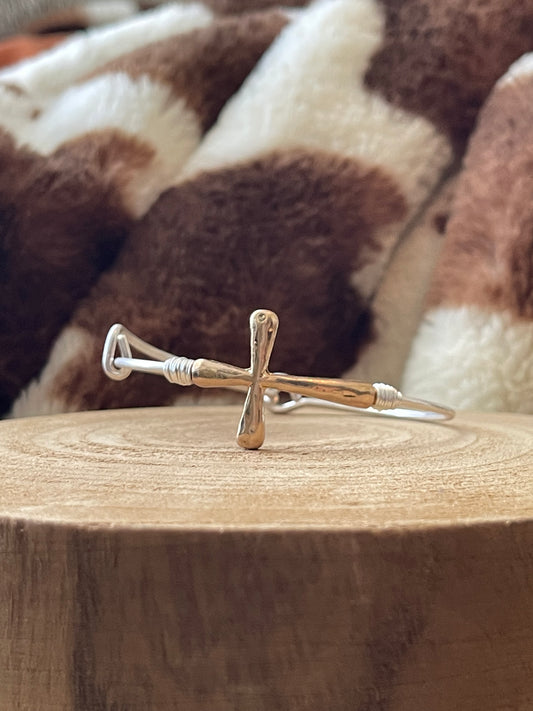 Two Tone Metal Cross Bracelet