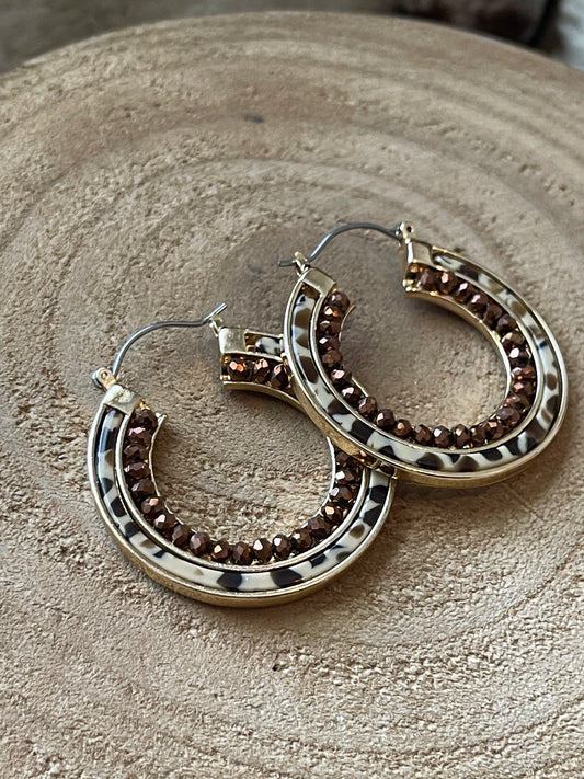Leopard Crystal Bead Hoops