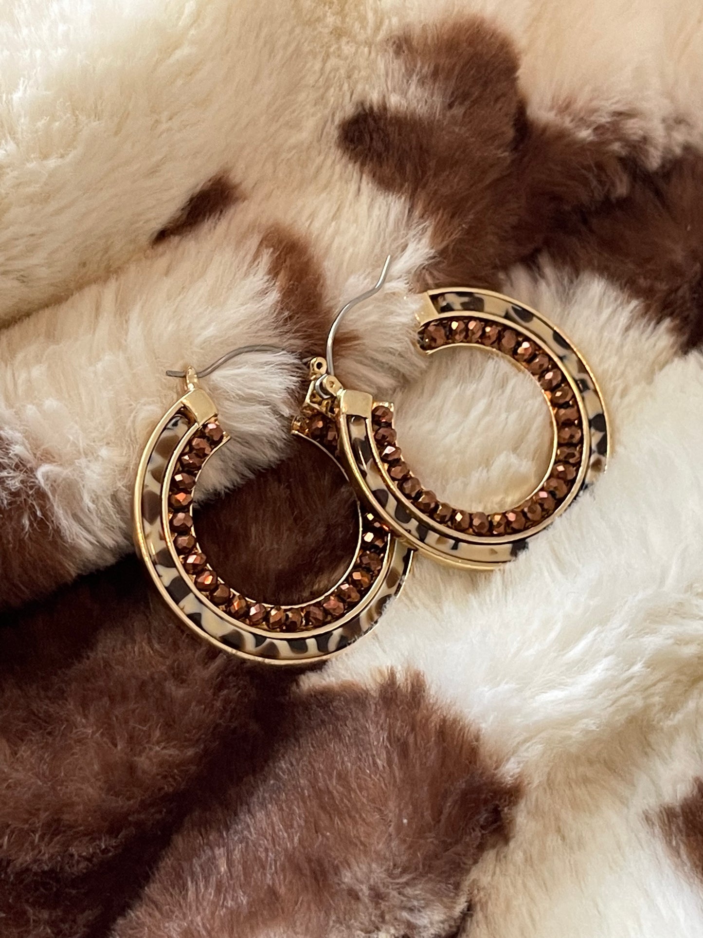 Leopard Crystal Bead Hoops