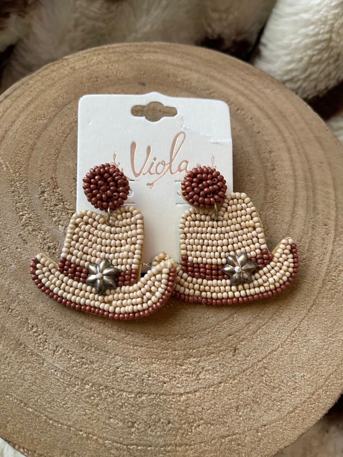 Beaded Cowboy Hat Earrings
