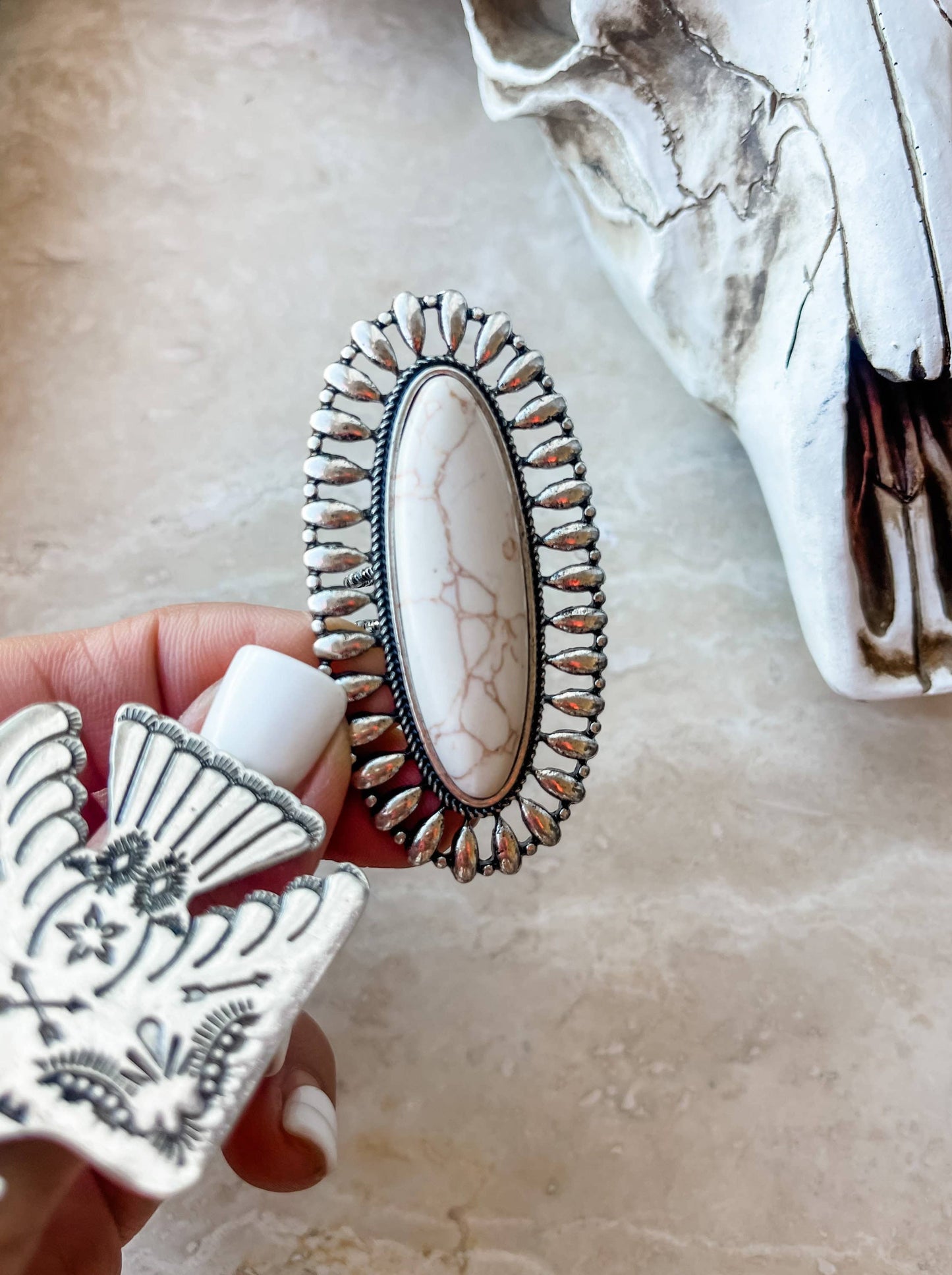 Western Oversized Oval Stone Ring: Pink