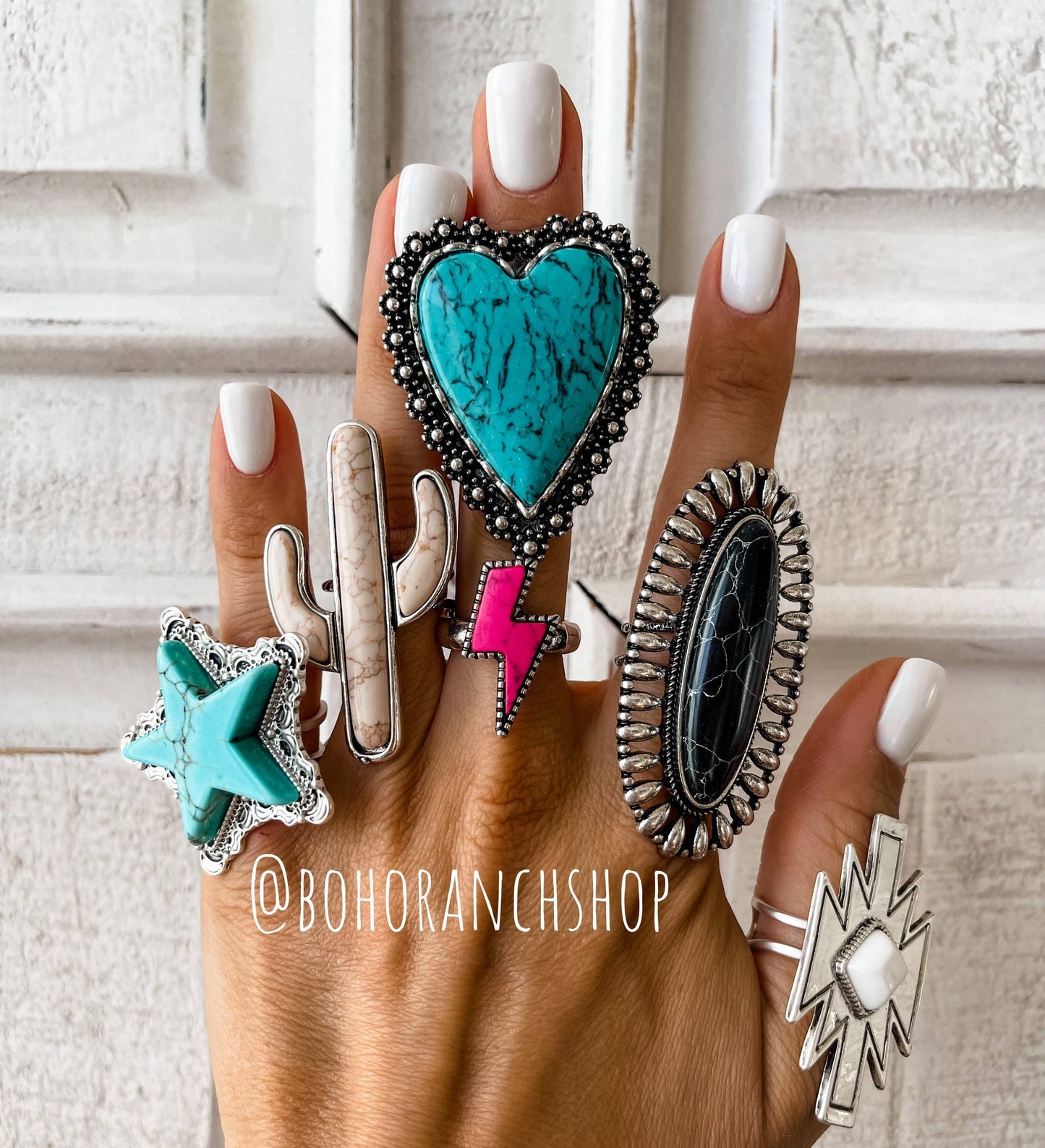 Western Oversized Oval Stone Ring: White
