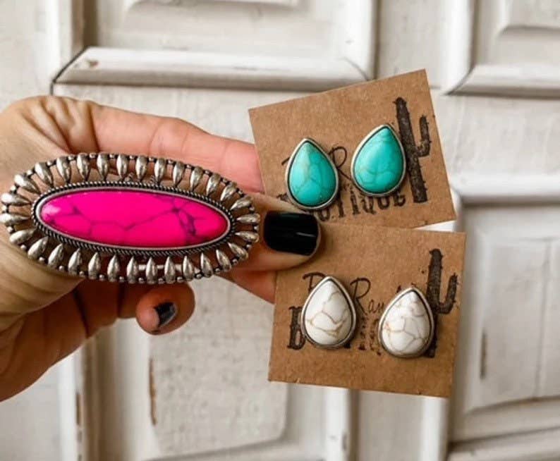 Western Oversized Oval Stone Ring: Pink