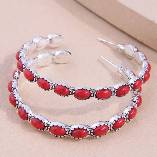 Red Turquoise C - Hoop Earrings