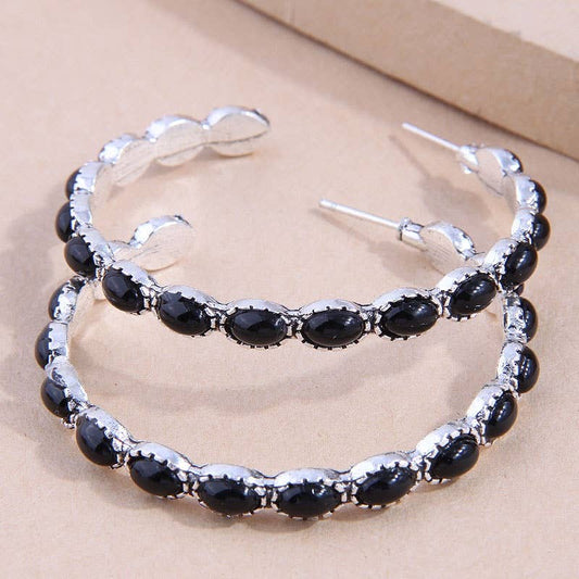 Black Turquoise C - Hoop Earrings
